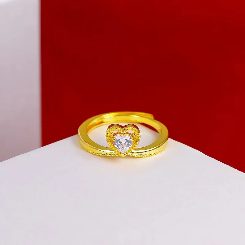 خاتم ألماس موزمبيكان عيار 9999 من الذهب الحقيقي عيار 24 قيراط مفتوح مرصع بالزركون للنساء #1