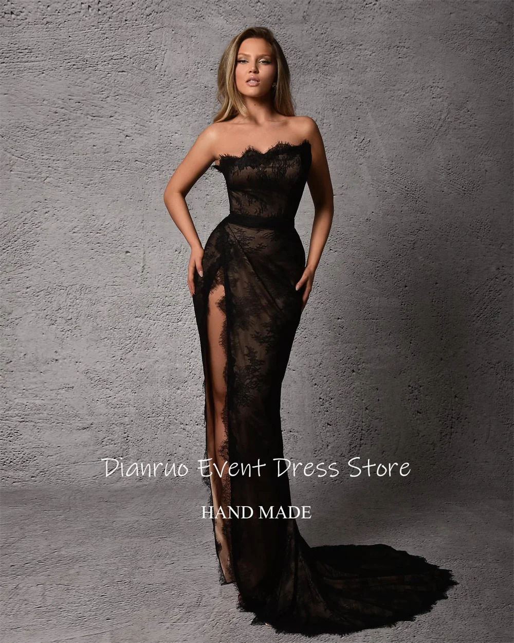 Dianruo Ärmellose Liebsten Meerjungfrau Abendkleider Spitze Appliques Vestidos De Novia Hohe Schlitz Vintage Party Kleider Angepasst