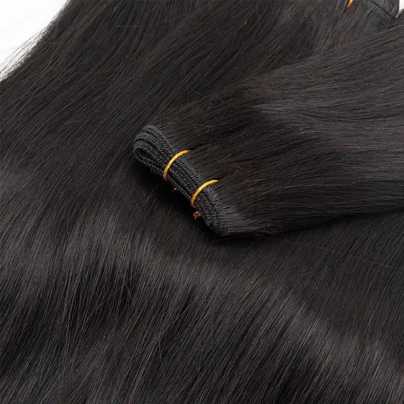 ストレート人毛バンドルナチュラルブラック縫製横糸ヘアエクステンション人毛マシンレミー 12 "-24" 50 グラム/バンドル