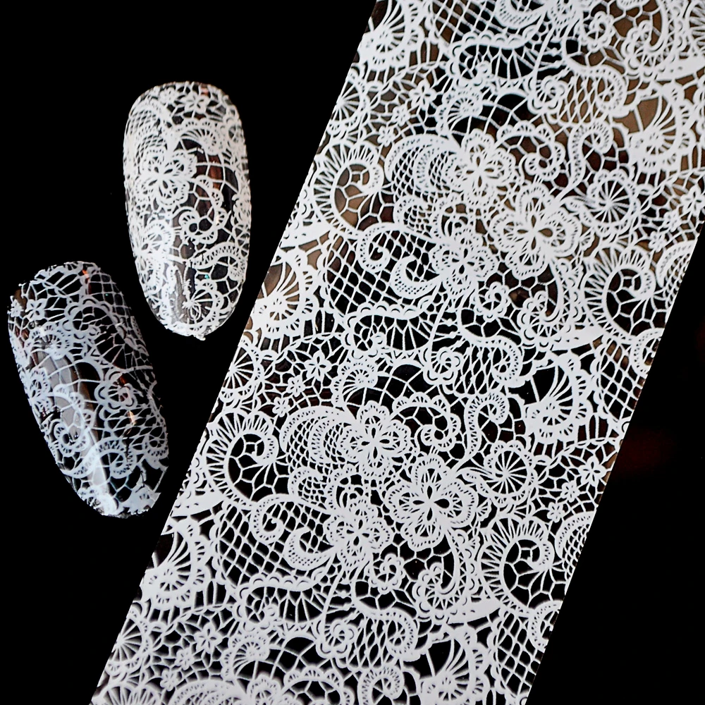 Cool Lace Nail Foil Sticker White Black Flower Pattern Swirl Vines Nail Art Design Glue Transfer Decal Foil Manicure Supplies