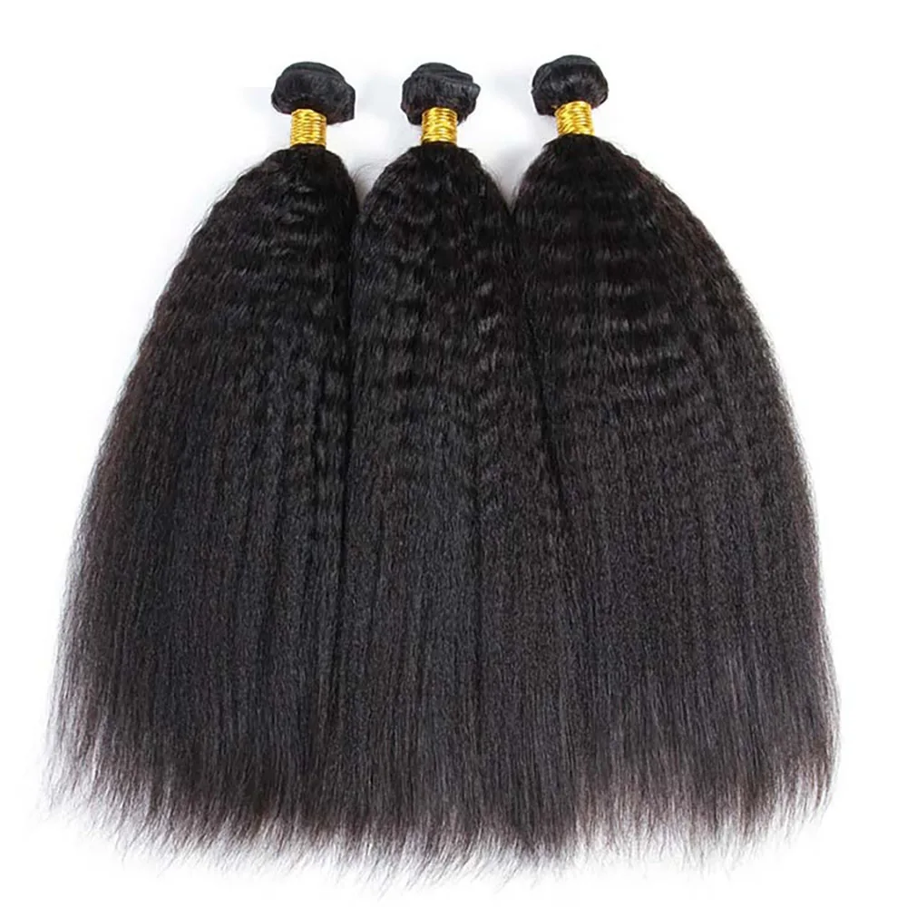 

3 Pcs Kinky Straight Bundles 100% Human Hair Wig 8-30 Inch Brazilian Hair Weave Bundles 1B Black Color For Black Women
