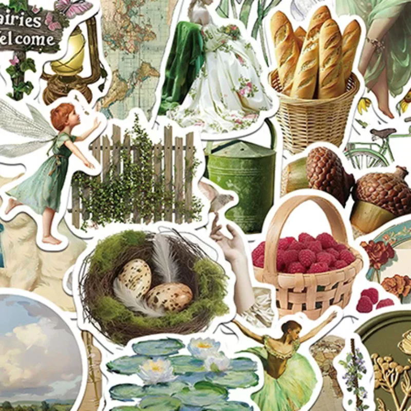 

50PCS DIY Decoration Scrapbooking School Supplies Vintage Rural Life PVC Sticky Sticker Aesthetic Children's Stationery