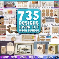 735 diseños cortados con láser juguete vectorial decoración de regalo archivos de arte paquete formato SVG DXF EPS