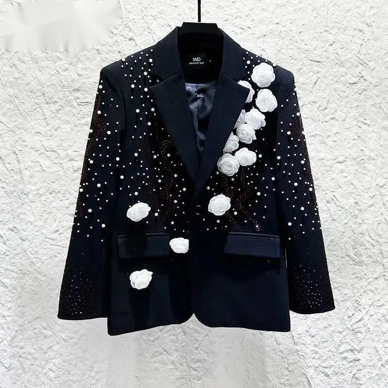 Design Three-dimensional Floral Decoration Men's Blazer Long Sleeve Handsome Performance Suit Jacket ZA25