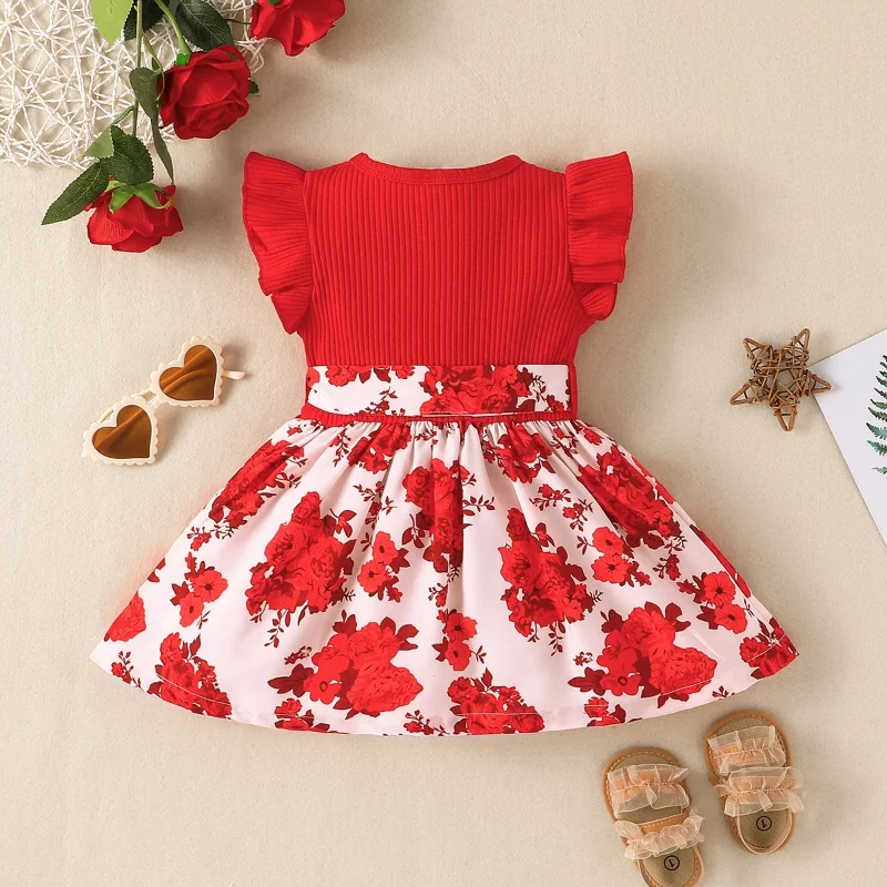 Dress For Kids Newborn 6 - 36 Months Birthday Style Butterfly Sleeve Cute Floral Princess Formal Dresses Ootd For Baby Girl