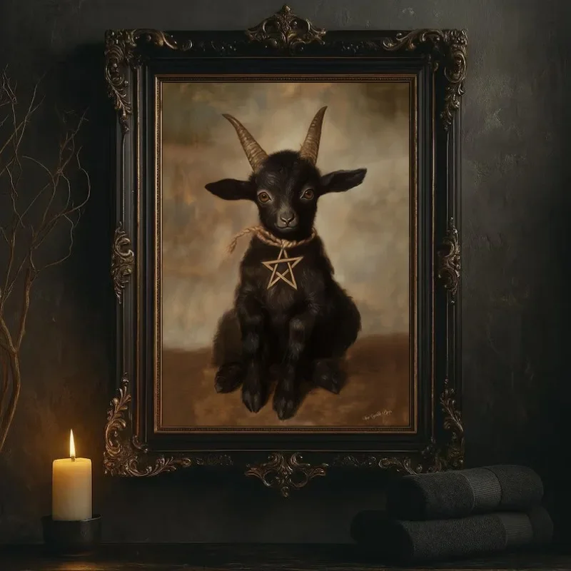 (No frame)Dark Gothic Horror Baby Black Phillip Goat Satanic Witchcraft Aesthetic Poster Canvas Painting Wall Art Pictures Ho