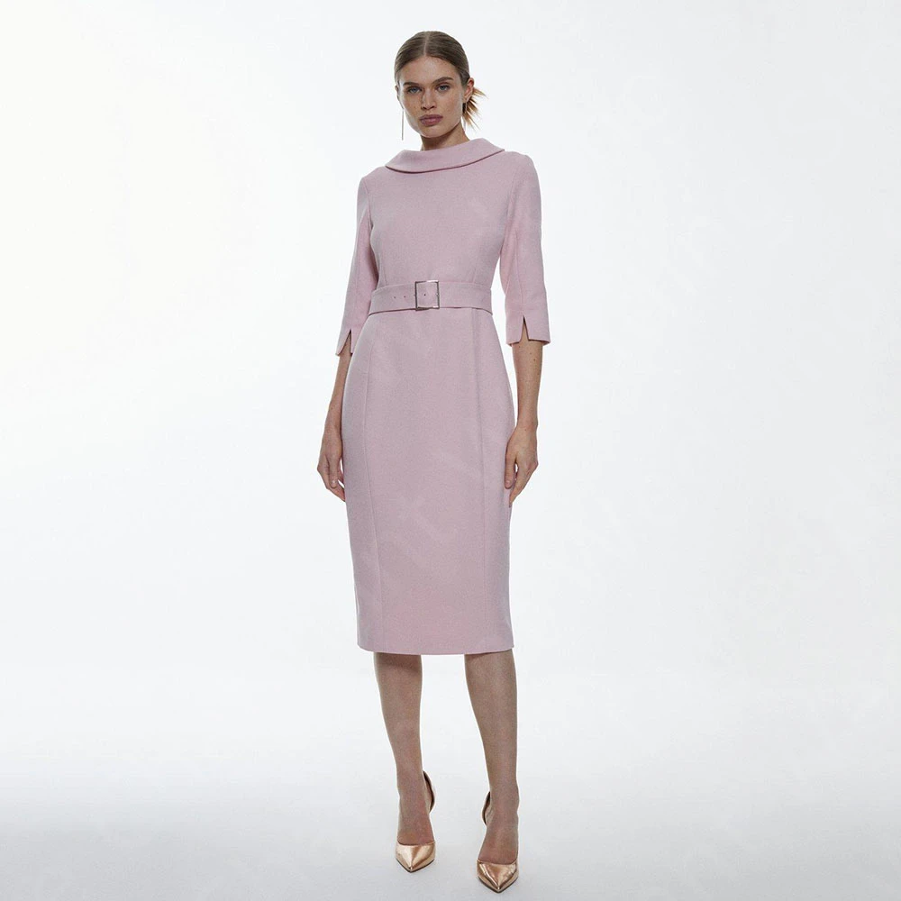 

Customized New Arrival Blush Pink Mother of the Bride Dresses Tea Length Mothers Dresses 3/4 Sleeves Wedding Guest Gowns Short