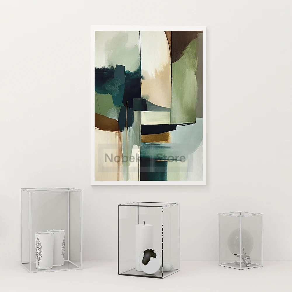 Japandi Abstract Poster Green and Gold Wabi Sabi Neutral Prints Canvas Painting Wall Art Home Room Modern Minimalist Decoration