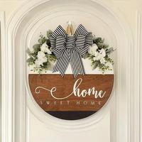 Wooden Welcome Sign Front Door Welcome Sign with Bow 12 Inches Diameter Round Sign for Home Front Porch Door Housewarming Gift