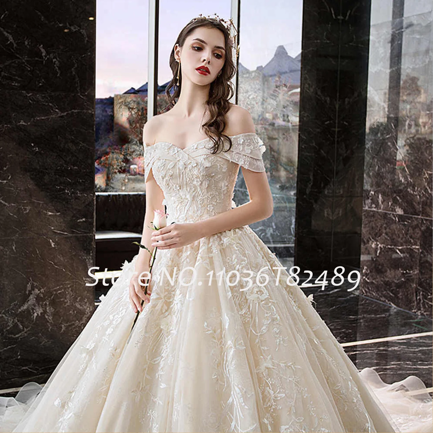 Hire Lnyer Beading Sequins Appliques Lace 3D Flowers Gorgeous Short Sleeve Ball Gown Wedding Dresses Real Office Photos Video