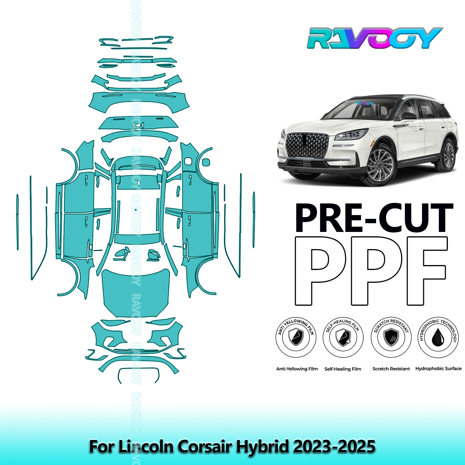 

8.5Mil Precut PPF Paint Protection Film Full Vehicle For Lincoln Corsair Hybrid 2023-2025