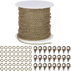 1Set Brass Curb Cable Chain Link Necklace 1.5x2mm Links with 30 Brass Lobster Claw Clasps and 100 Brass Jump Rings