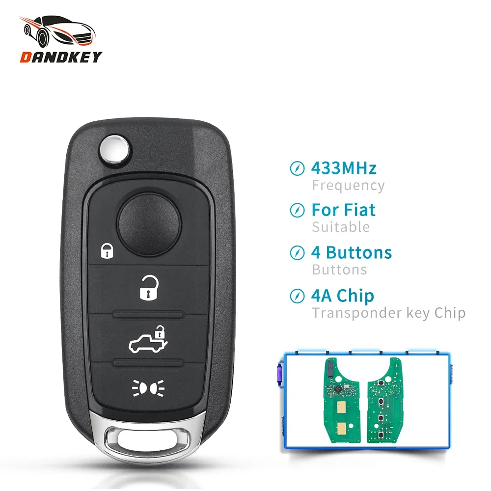 

Dandkey For Fiat Tipo Toro 500X 2016 2017 2018 4A Chip 433.92MHz Uncut SIP22 Blade Auto Smart Control Car Flip Remote Key