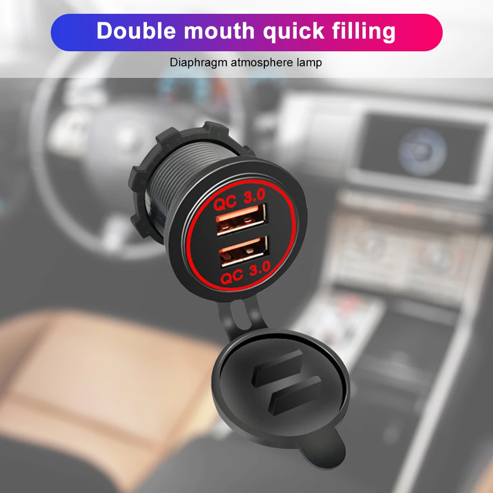 12V Quick Charge QC3.0 USB Car Car Charger Socket Motorcycle Dual USB Charger Car Moto Sockets Power Plug Outlet