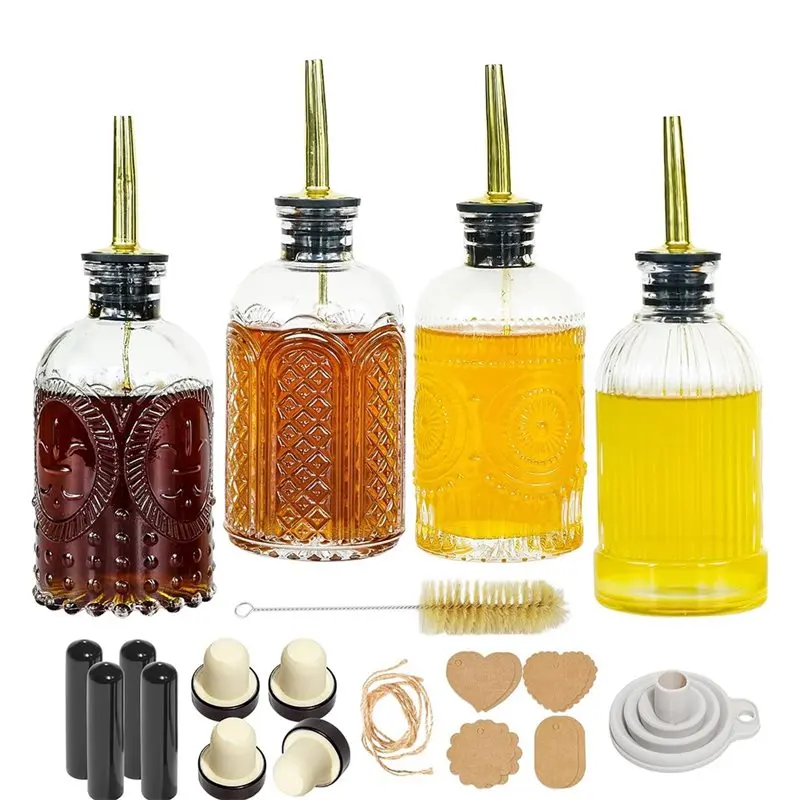 

【THANKSGIVING DAY】Coffee Bar Accessories With Metal Pour Spout, Syrup Dispenser Bottles Set, Glass Coffee Syrup Bottle Ideal And