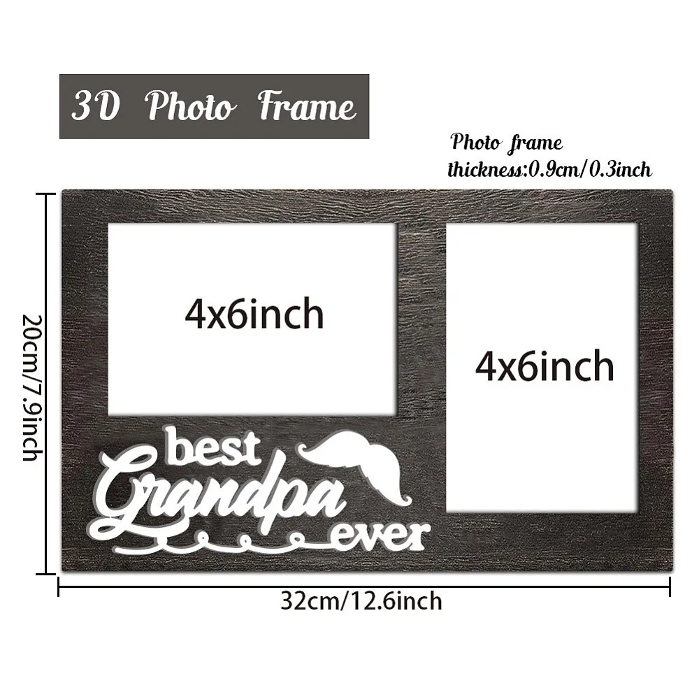 Double Photo Frames Display Photo Frame Rectangle with Word Best Grandpa Wing 200x320mm