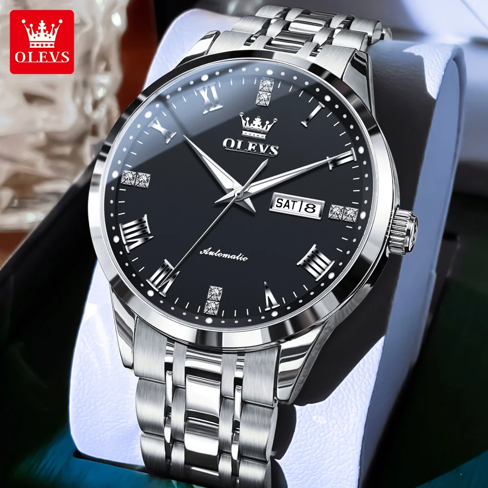 OLEVS 7062 New Man Watch Waterproof Stainless Steel Dual Calendar Automatic Watch for Men Original Luxury Mechanical Wristwatch