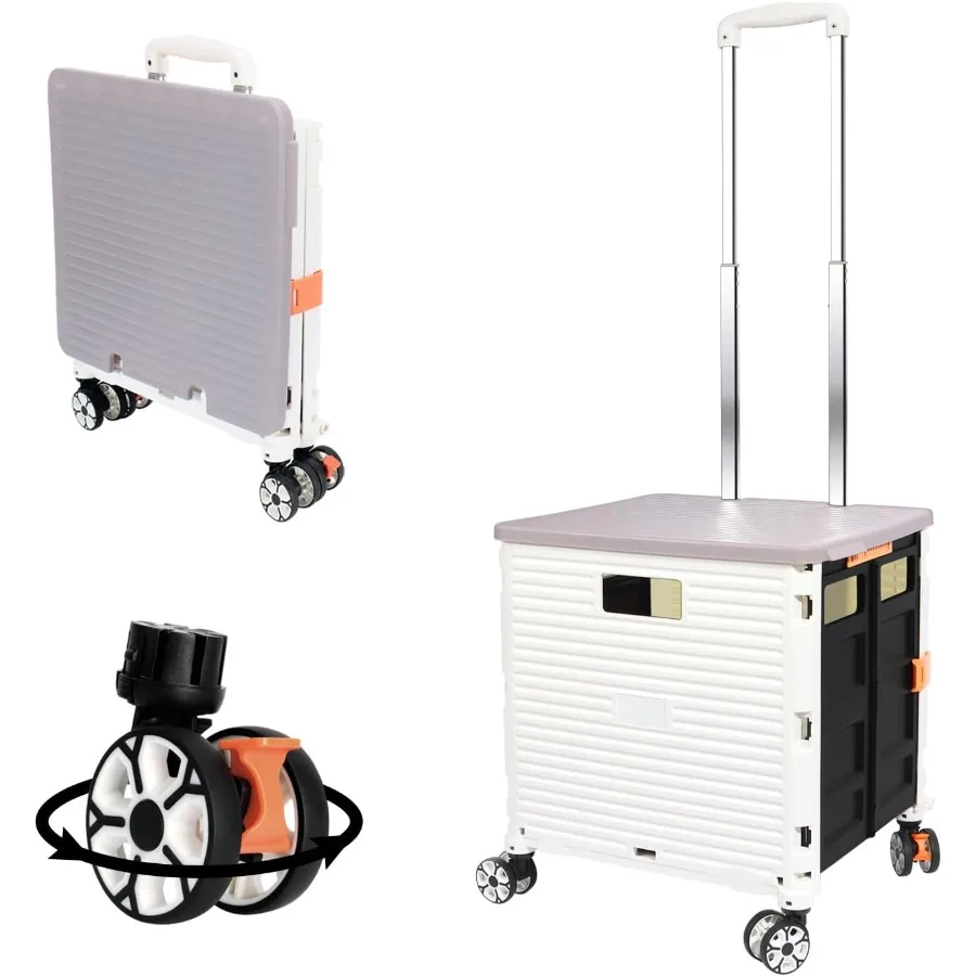 

Foldable Utility Cart with Durable Heavy Duty Plastic Telescoping Handle and 4 Rotating Wheels for Portable Travel Shopping Lug