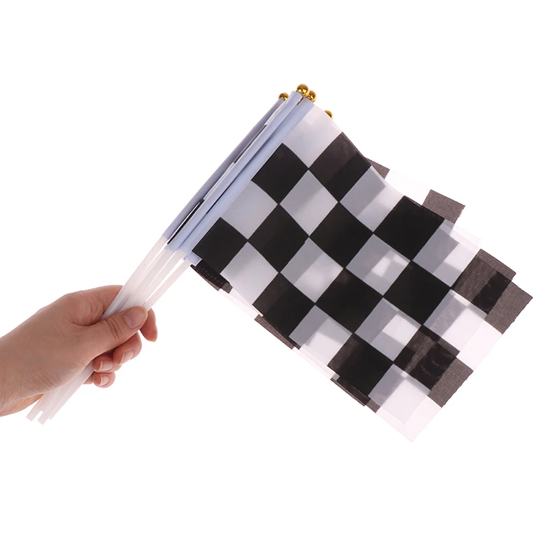 New 10Pcs Checkered Black And White Pennant Banner Racing Flags Stick Racing Traffic Cones Party Decor Racing Car Party Supplies