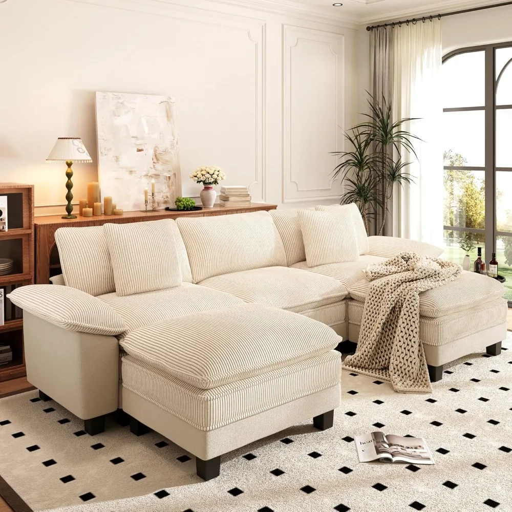 

Modular Sofa Set, 123.6-inch Corner Sofa with U-shaped Chaise Lounge Ottoman, 5-seat Sofa, Living Room Upholstered Deep Seat