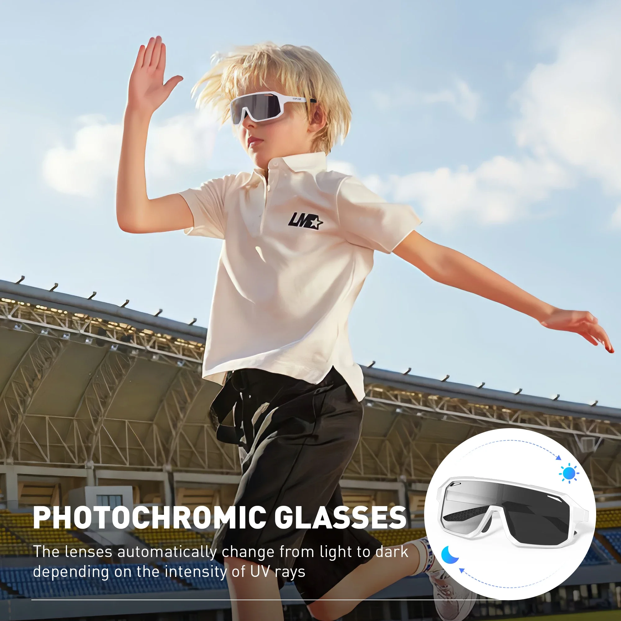 Kapvoe- Child Photochromic Sunglasses Sports Cycling Glasses Kids UV400 Boys Girls Fashion Bike Glasses Outdoor Bicycle Eyewear