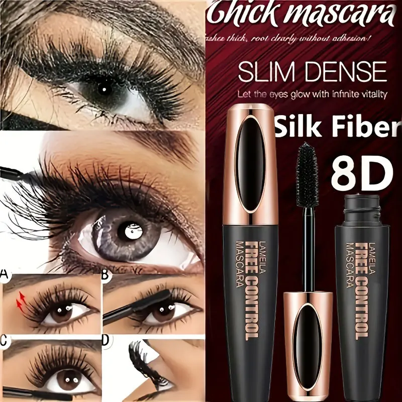 Mascara à cils en Fiber de soie 8d, imperméable, épais, allongeant, bouclé, longue Extension noire