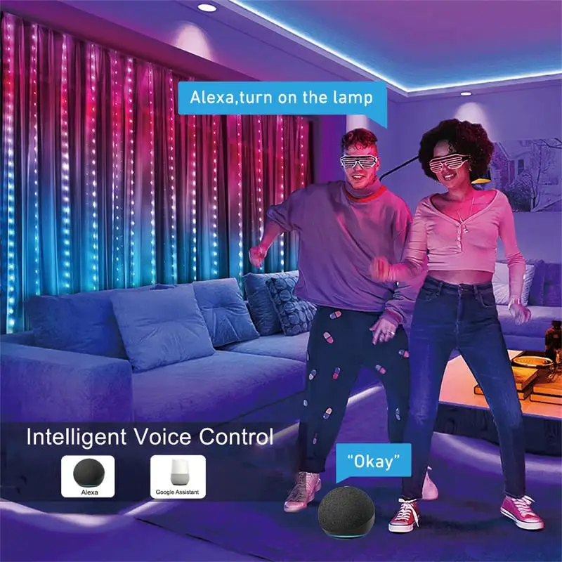 Tuya ไฟม่านแสง RGB WiFi BT RGB สีสันสดใสนำแอพควบคุมฉากหลังงานแต่งงานเทศกาลปาร์ตี้ไฟเทพนิยายตกแต่ง