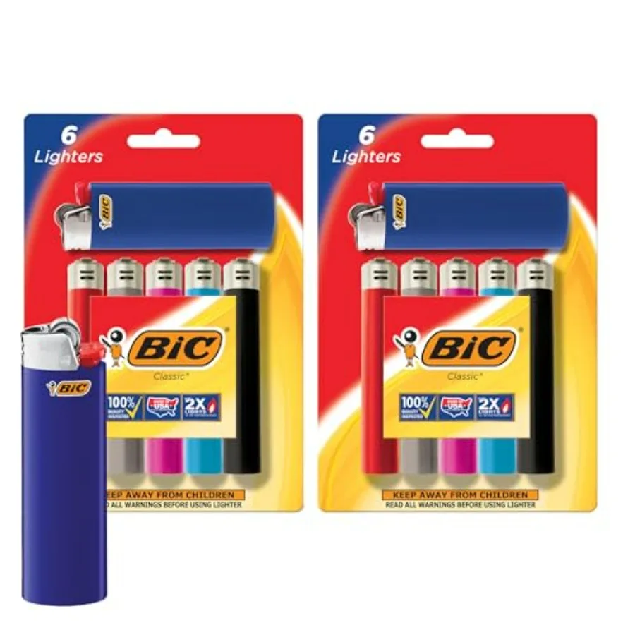 

Maxi Pocket Lighters, Long Lasting Flame and Colorful Designs, Classic Collection, 12-Pack Colors May Vary