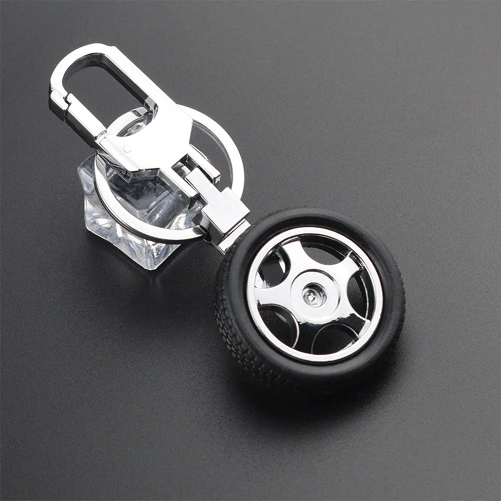 2 Pack Rotating Tire Keychain Mini Wheel Key Ring Bag Pendant Car Lover Gift Black