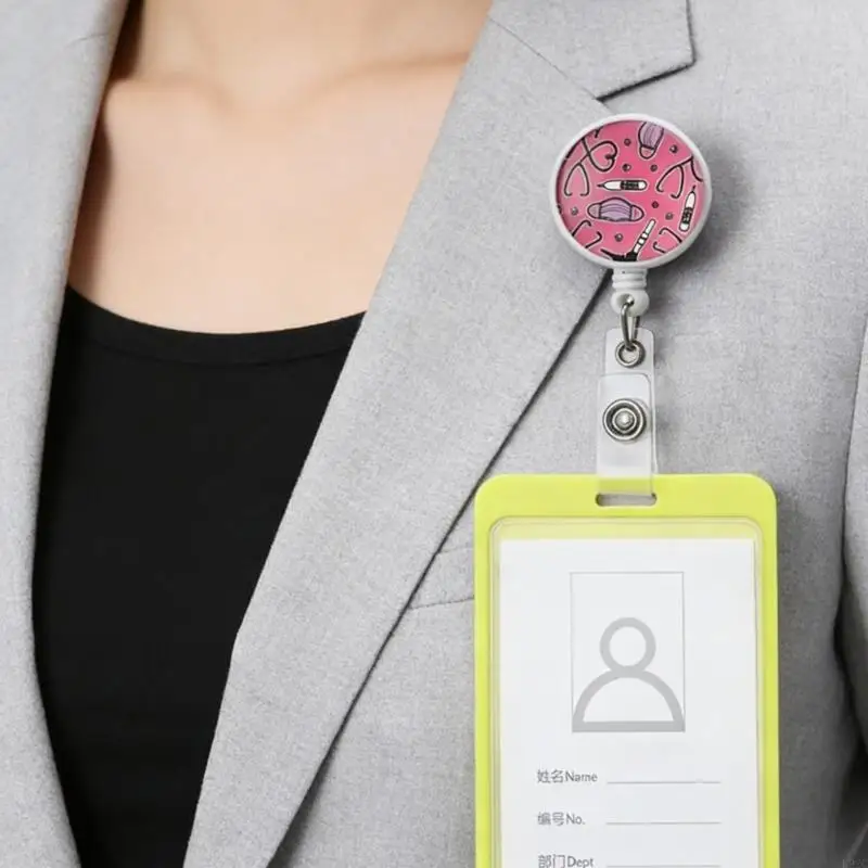 Retractable Card Badge Holder Colorful Petal Decors Lightweight Workwear Clip K92C