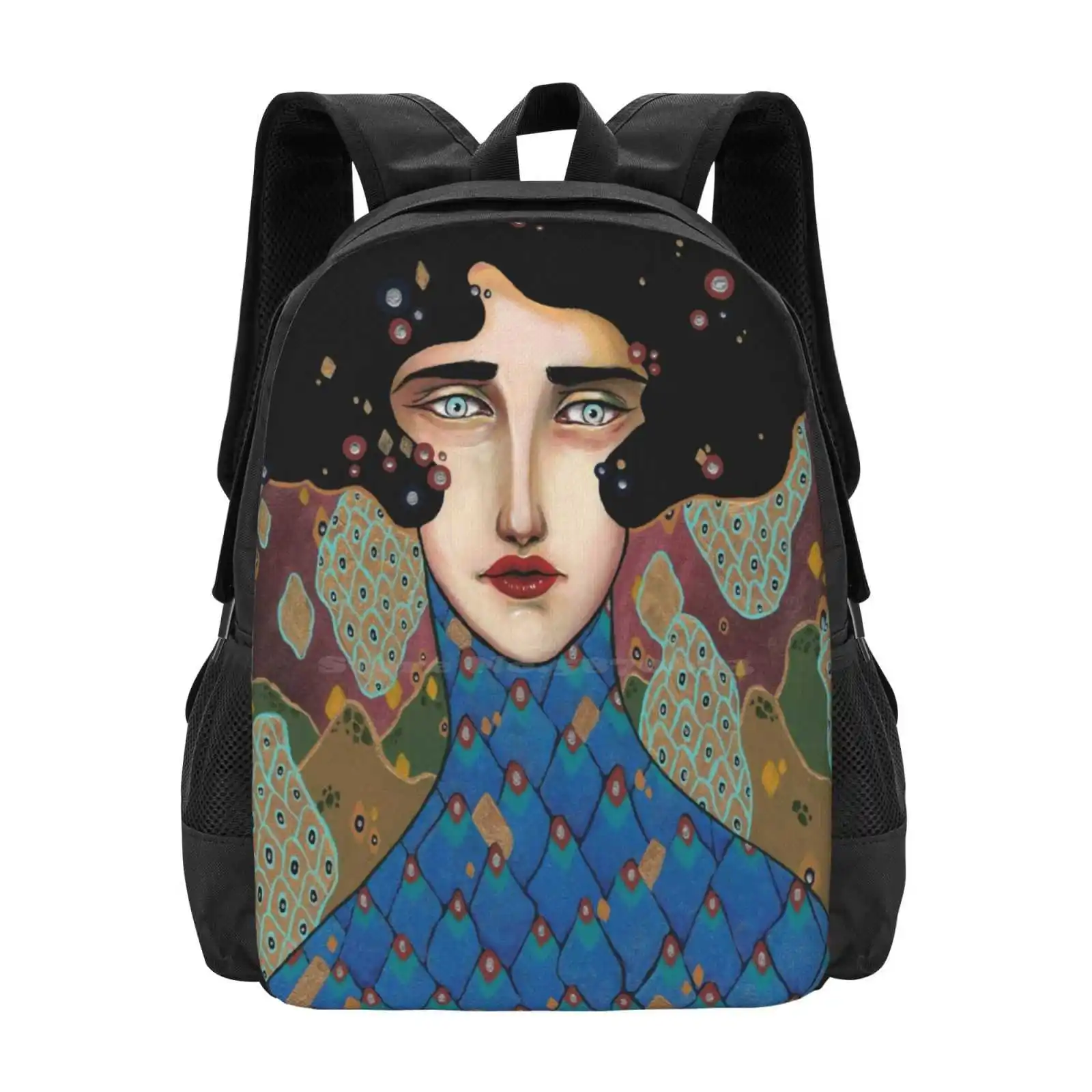 Judith Hot Sale Backpack Fashion Bags Klimt Nouveau Acrylic Golden Paint Wassermoth Portrait Colorful Pattern