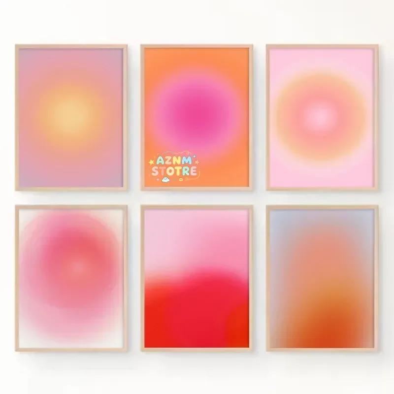 Retro Abstract Positive Spiritual No.18 Pink Aura Aesthetic Poster Canvas Painting Wall Art Pictures Home Bedroom Decor Gift
