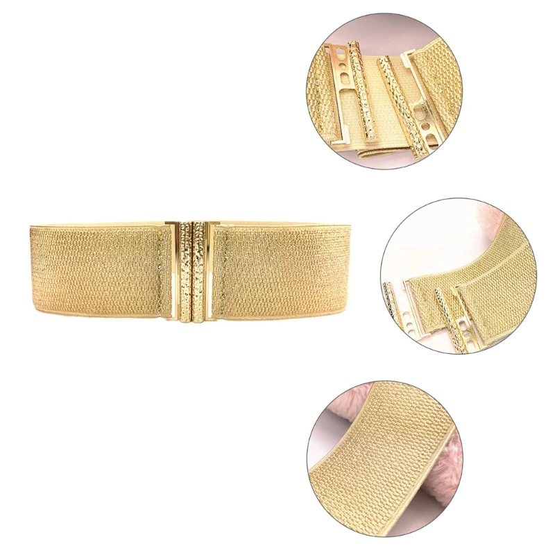 Fashion Wide Corset Belt Women Elastic Gold Waspie Belt for Teenager Girl Glitter Waist Cincher DownJacket Dress Decor