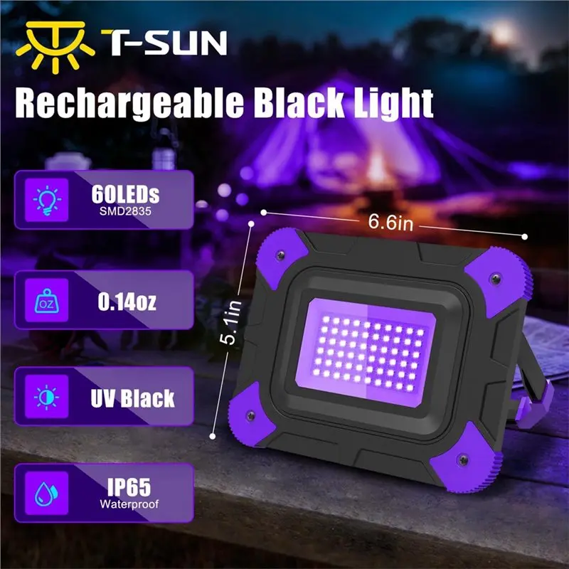 YLS-Outdoor Rechargeable Black Light Ultra Violet Flood Light For Glow Party Fishing Cordless 2PCS
