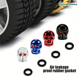 8pcs/set Skull Skeleton Head Car Motorcycle Tire Valve Cap, Plastic Copper Core Rubber Sealing Valve Cap
