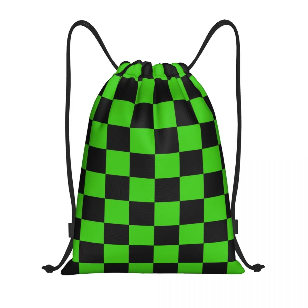 Checkered Pattern Drawstring Bags Men Women Portable Sports Gym Sackpack Green Black Checkerboard Training Backpacks