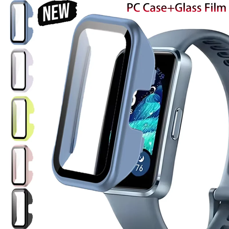 Huawei Band 10 HD用PCケース+強化ガラスフィルム、防塵・耐衝撃バンパーカバーシェル、Huawei Band 9/8 Correa用