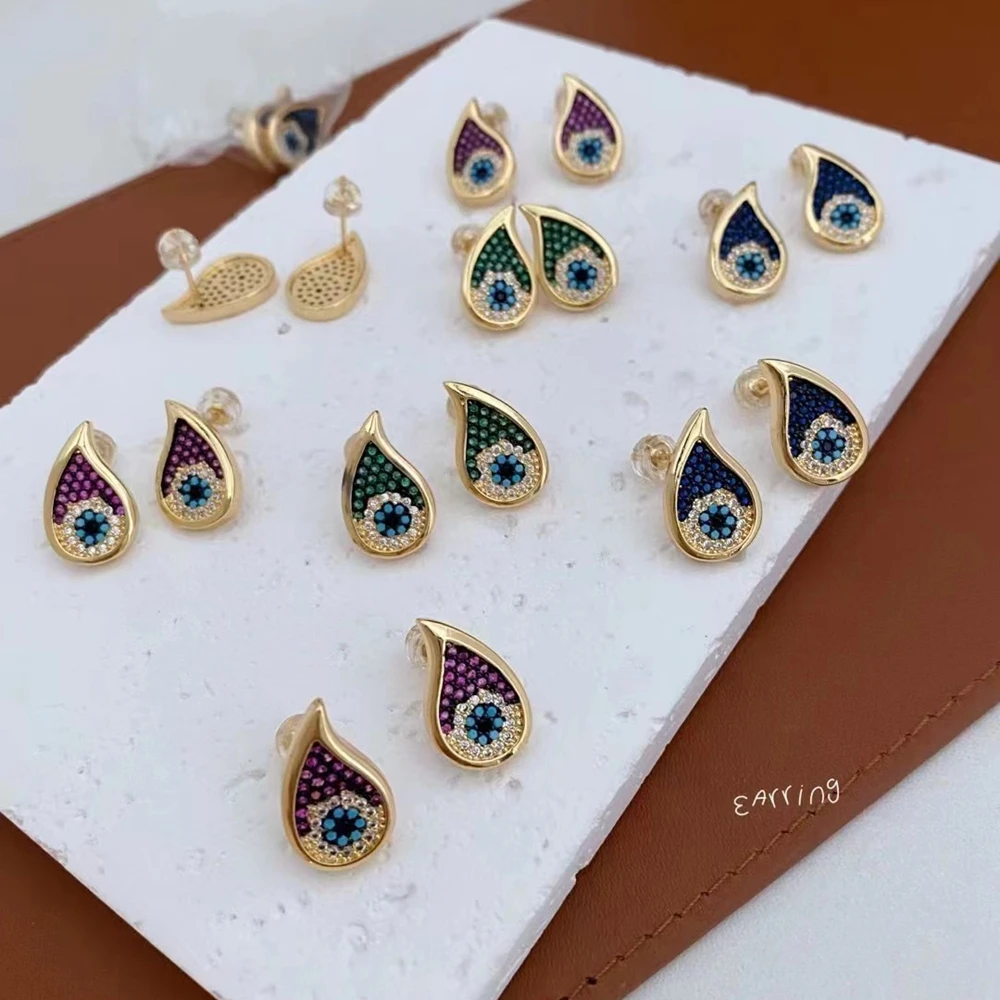 

5 Pairs, Zirconia Evil Eye Waterdrop shape Stud Earrings Elegant Lovely Fashion Jewelry Earrings Gift