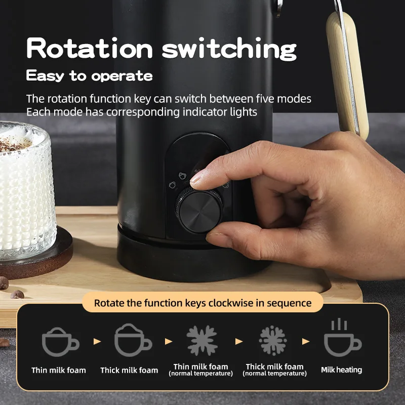 500W 350ml 電動ミルク泡立て器スチーマー、ラテカプチーノ用ハイパワー自動ホット&コールドフォームメーカー