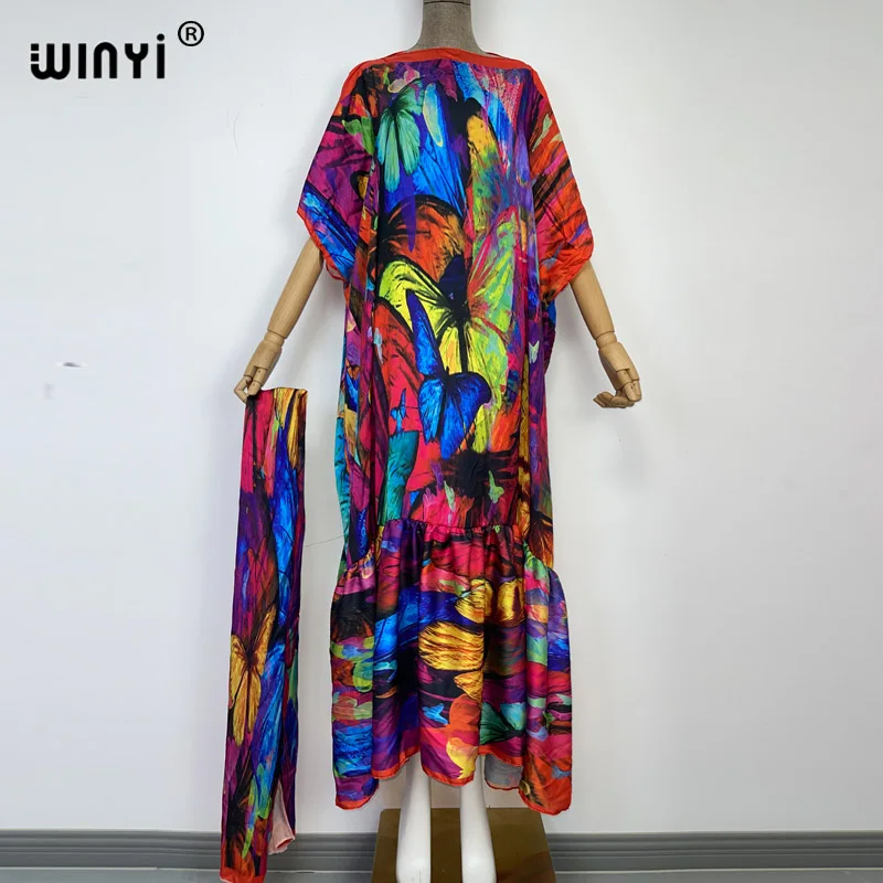 

WINYI 2022 Womens kaftan Boho Maxi print Dress Summer Long Sleeve Dress Women Elegant abaya Holiday Beach Sundress Party Dress