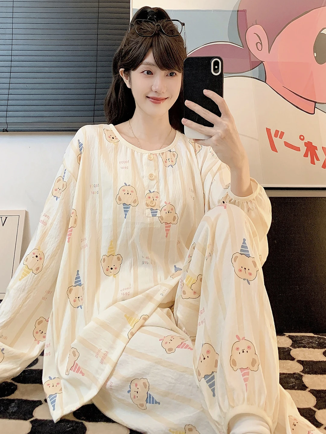 

plus Size Cloud Cotton Sleepwear Long Sleeve Spring Autumn Style Women's Comfortable Loose Home Clothes Suitable for Heavy Pe...