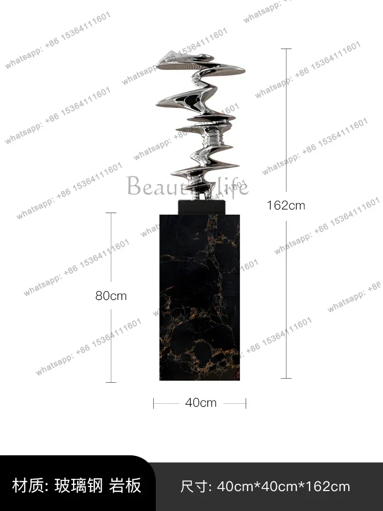 LL Geometric Abstract Sculpture Ornament FRP Electroplating Silver Hotel Artwork Landing