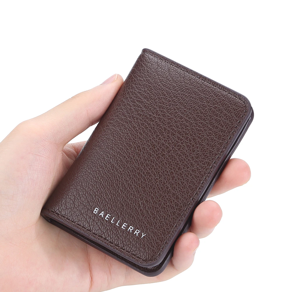 Baellerry Slim Compact Card Holder Wallet Men Soft Leather Mini Credit Card Holders Wallet for Men Small ID Card Case Cardholder