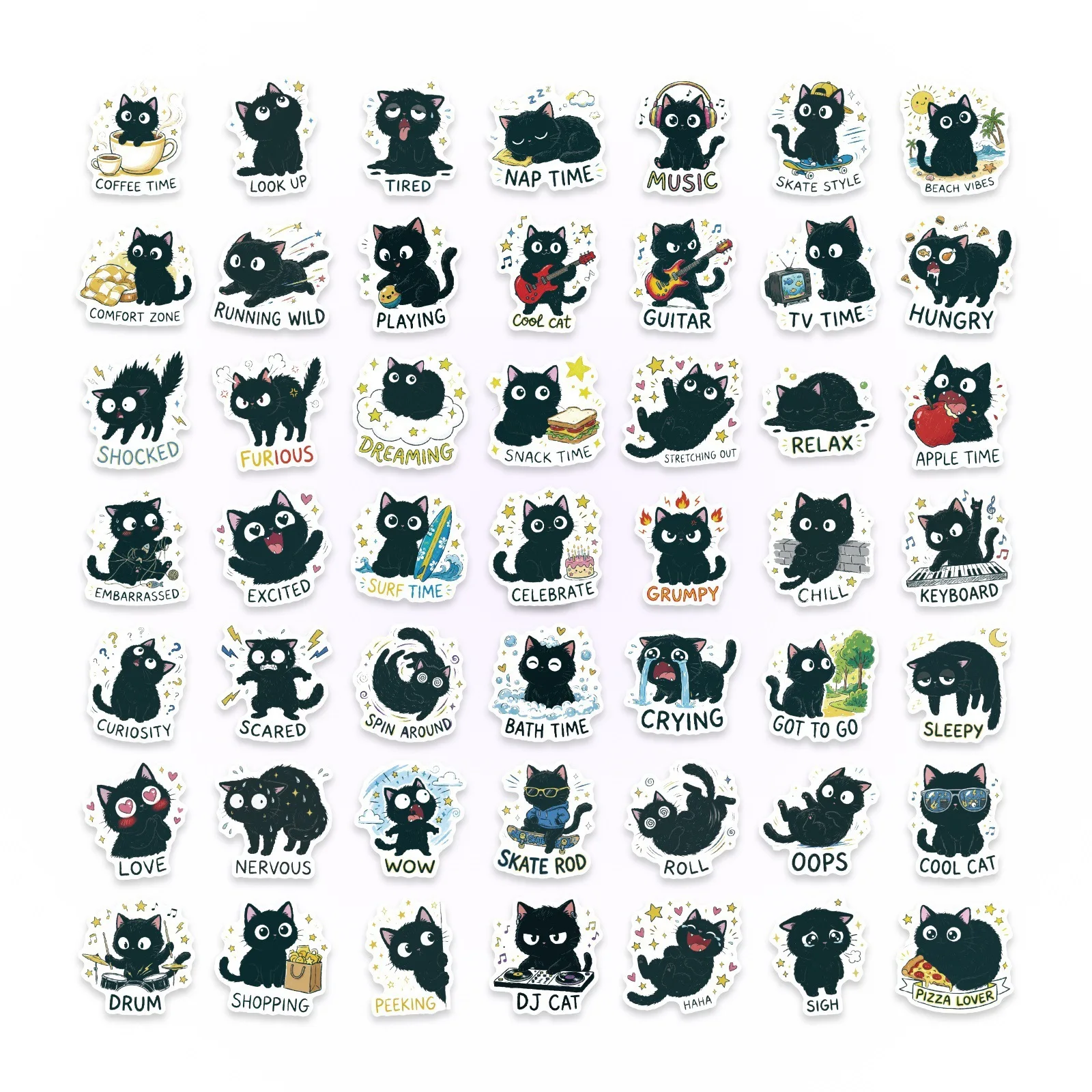 50/100 Pcs Cute Cartoon Funny Black Cat Stickers Waterproof No Trace for Skate Phone Diary File Holder Desk Flower Pot Decals