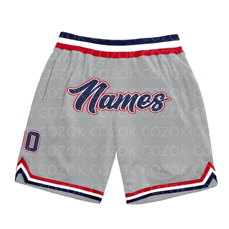 Custom Gray White Blue Red Authentic Basketball Shorts 3D Printed Men Shorts Your Name Mumber Quick Drying Beach Shorts