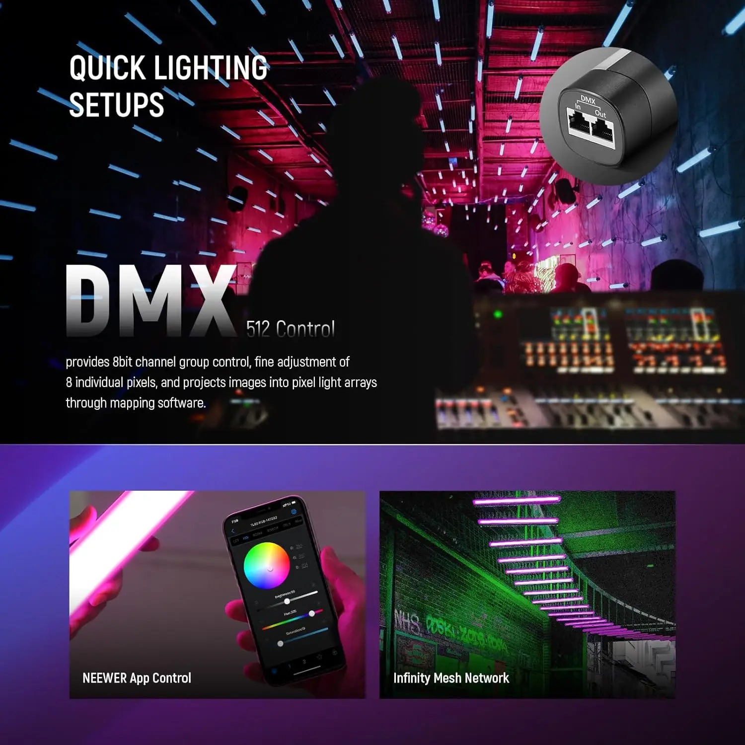 NEEWER TL60 RGB مصباح أنبوبي، كامل اللون RGBWW التصوير الفوتوغرافي يده LED إضاءة الفيديو عصا يدعم التحكم APP/2.4G/DMX