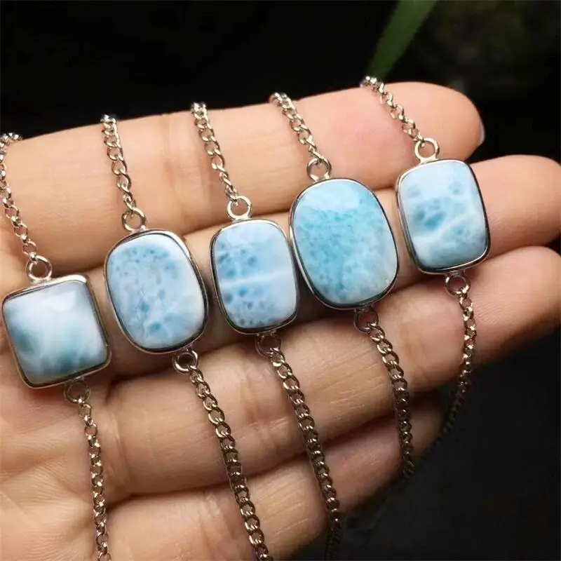 S925 Natural Larimar Bracelet Women Fashion Sweet Reiki Healing Energy Crystal Jewelry Gift 1PCS