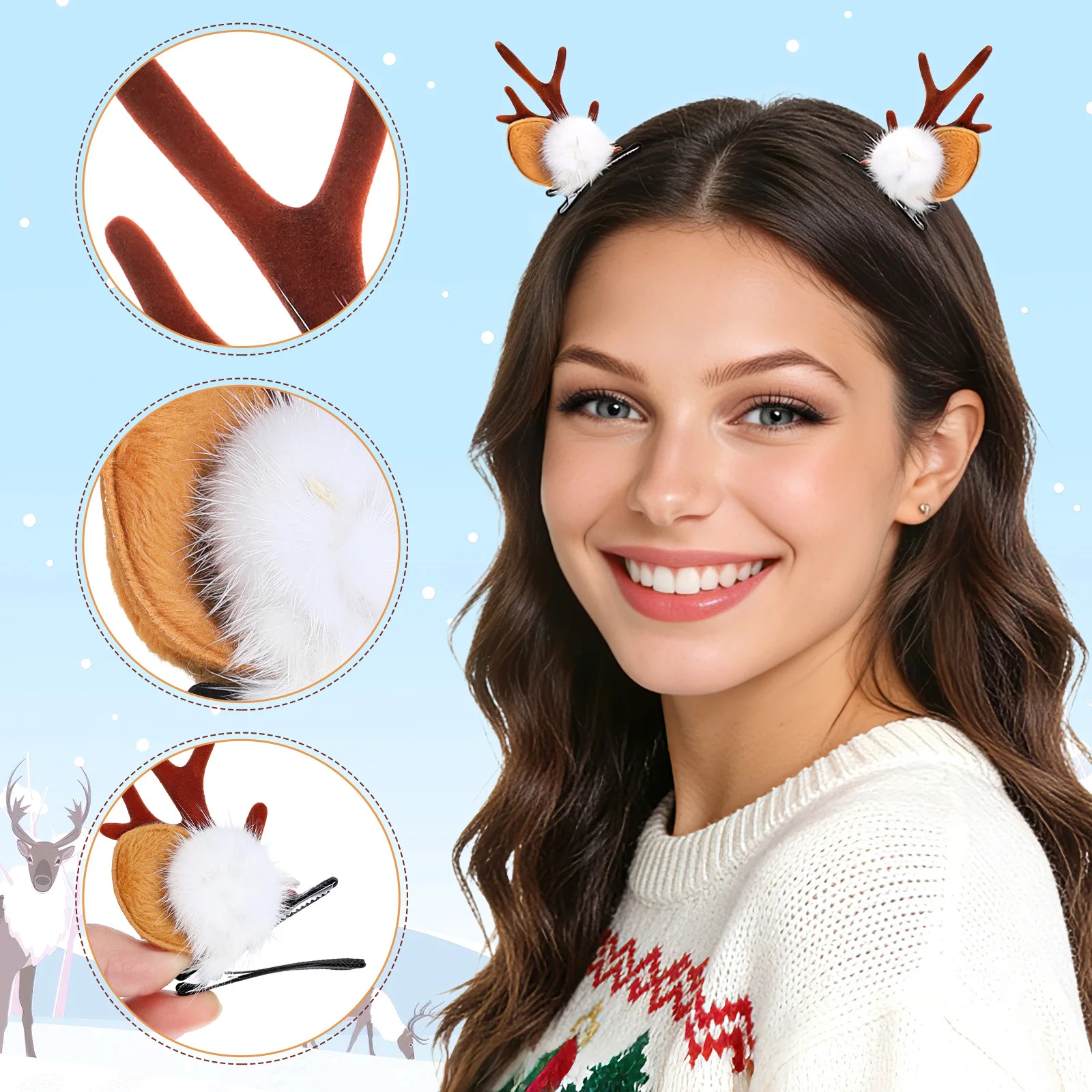 Fermagli per capelli in tessuto da 2 pezzi Mollette in corna di ispirazione natalizia per accessori per capelli morbidi ed ecologici per l'uso quotidiano