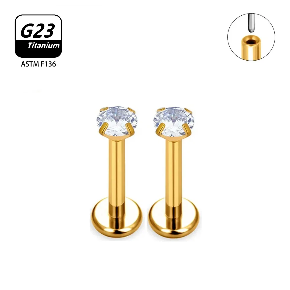 2/10PCS G23 Titanium Piercing Nasal Nail For Women Stud Earrings Labret 16G Pin insertion Zircon Piercing Body Jewelry