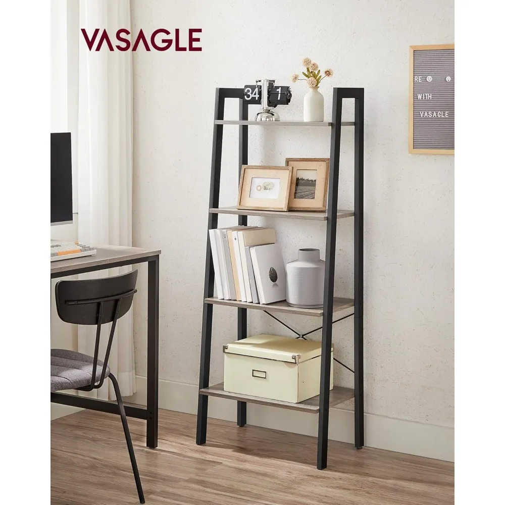 Ladder Shelf, 4-Tier Bookshelf, Storage Rack, Bookcase with Steel Frame